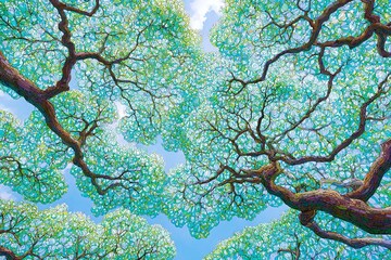 PAISAGEM ABSTRATA EM AQUARELA: PERSPECTIVA DE GALHOS E FOLHAS