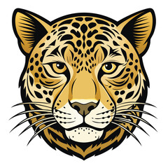 Stylized jaguar head with bold black outline and spots