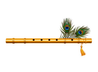 Bamboo flute with peacock feather isolated on transparent background © dipu