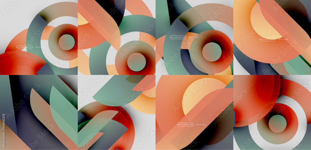Poster abstract colorful designs. overlapping circles create dynamic compositions. soft gradients, modern a