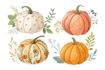 set of watercolor Pumpkin vector illustration isolated on white background