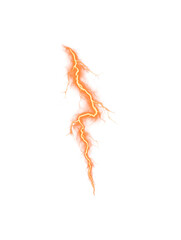 Orange lightning strike isolated on transparent background