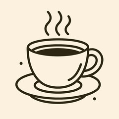Obraz premium A minimalist line art illustration depicts a steaming cup of hot coffee or tea on a saucer, evoking warmth, comfort, and a cozy morning ritual.