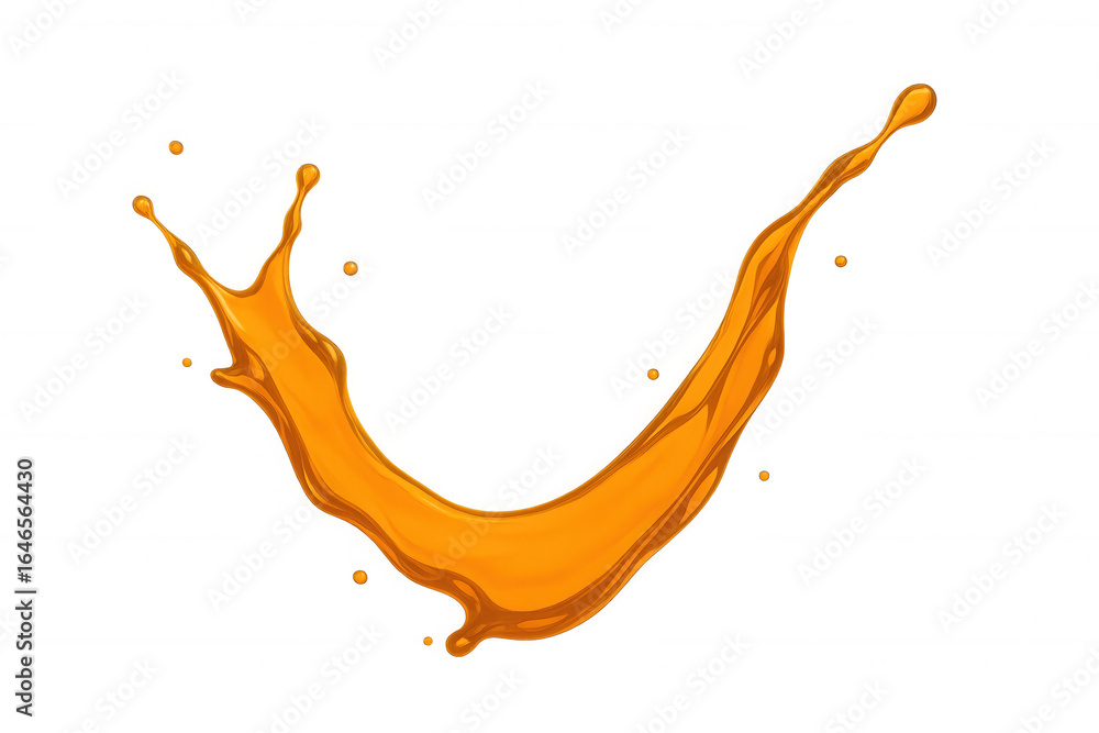 Poster orange juice arcing dynamically, creating translucent splash pattern with vivid momentum and refresh