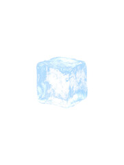 Single ice cube isolated on transparent background, cold refreshment