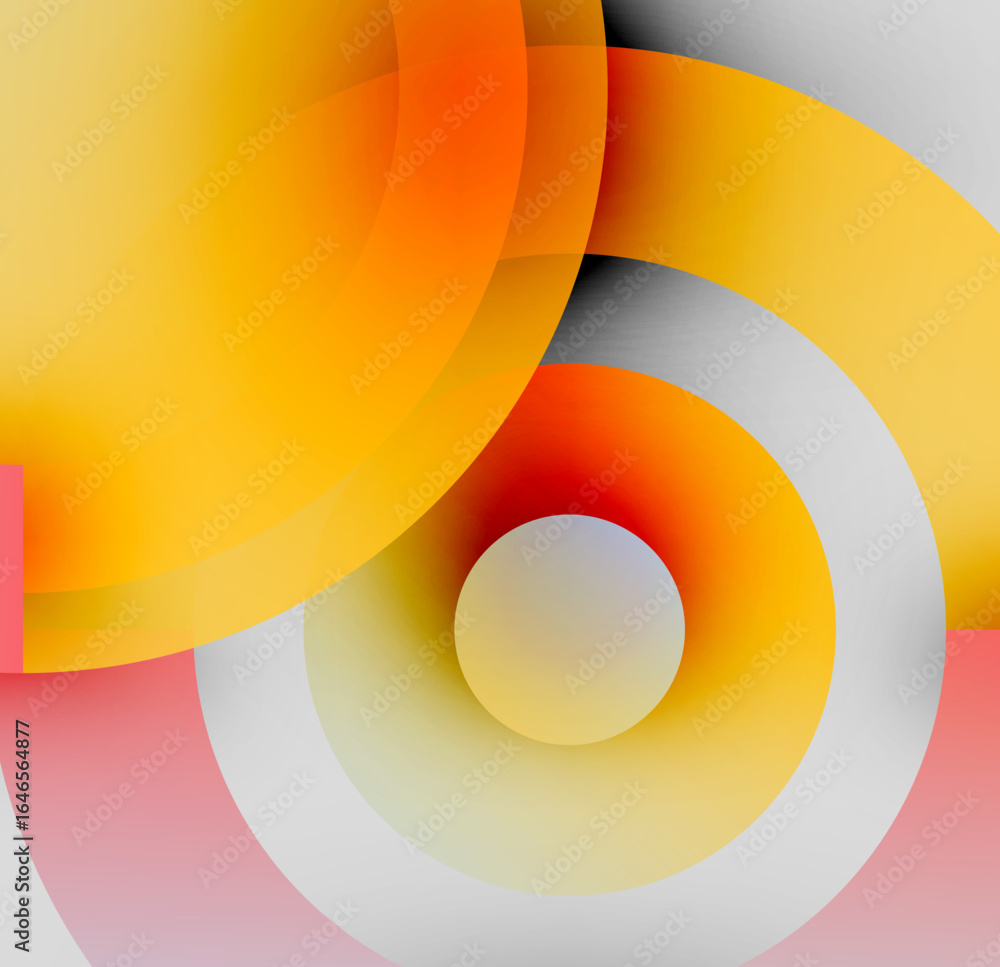 Poster abstract composition featuring overlapping colorful circles. warm tones dominate, creating dynamic v