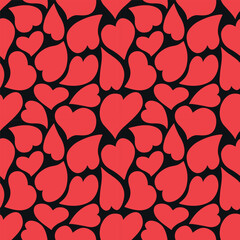 Valentine's Day Seamless Pattern. Distorted Red Hearts. Happy Valentines Day Abstract Print. Vector illustration in Red on Black Background
