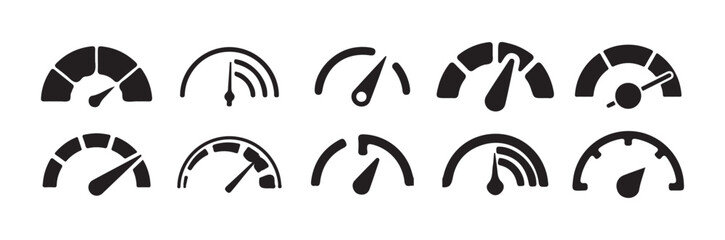 Obraz premium Speedometer icon symbol, Speedometer indicator icon collection, Speed indicator icons, vector illustration eps 10.