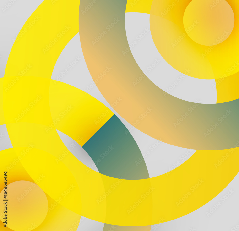 Poster abstract composition featuring overlapping circles. yellow, gray, beige hues create dynamic visual e