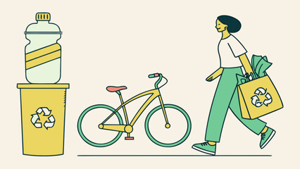 Sustainable living and eco friendly lifestyle choices illustration for environmental awareness campaign