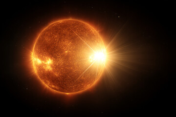 Obraz premium Glowing sun with radiant core in dark space, intense heat and light energy, cosmic abstract art, HD 