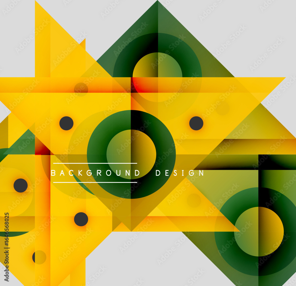 Poster abstract geometric composition. yellow, green, black shapes overlap creating dynamic visual effect. 