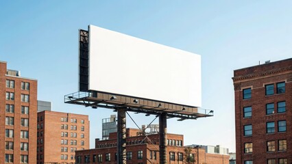 Obraz premium Urban billboard with blank space for advertising, surrounded by city buildings