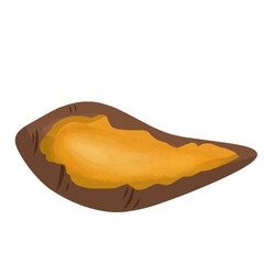 Baked sweet potato illustration with soft, textured orange filling.