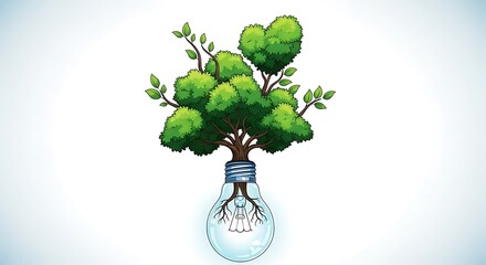 Creative concept of a tree growing from a lightbulb symbolizing green energy and innovation