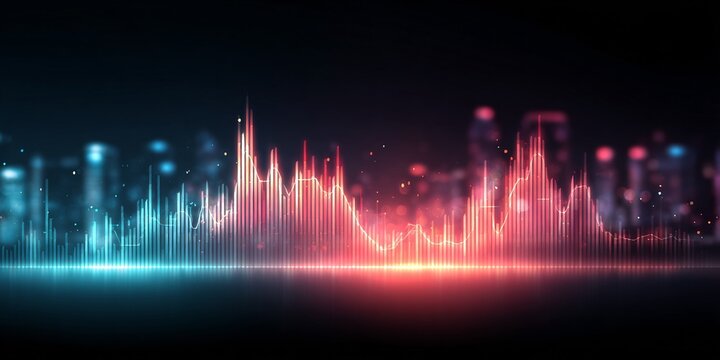 ABSTRAKTE DIGITALE HUD-HINTERGRUNDGRAFIK MIT NEON-GITTERN UND DATENVISUALISIERUNG