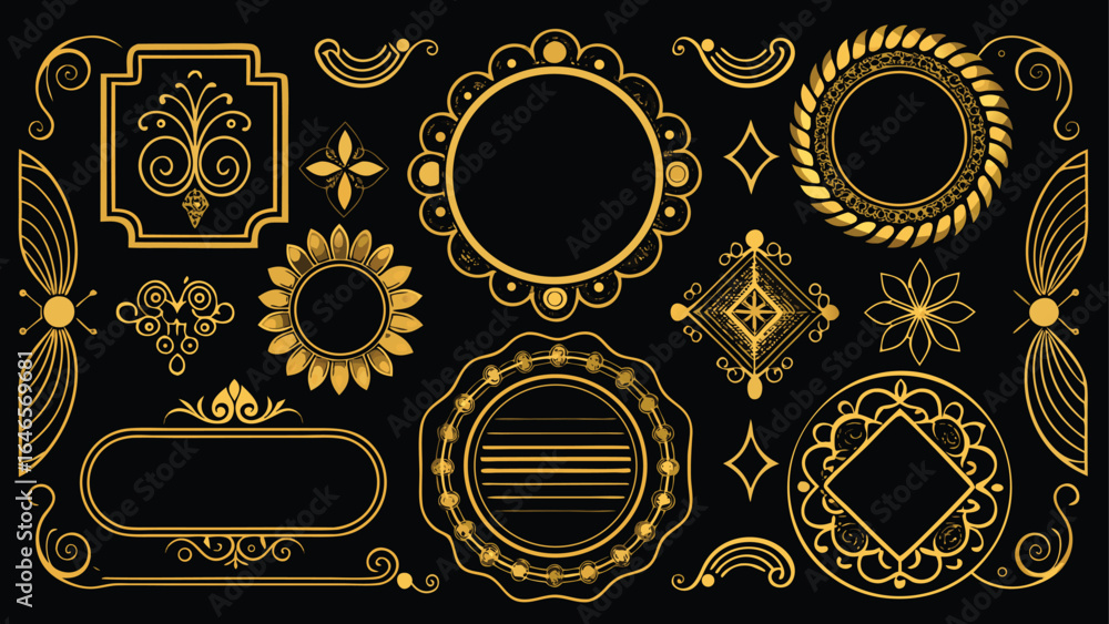 Poster elegant gold frame elements in vector format, ideal for enhancing visual presentations and artistic 