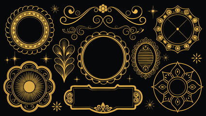 Decorative vector elements featuring intricate gold frames, perfect for use in graphic design and artwork..eps