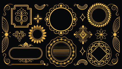 Elegant gold frame elements in vector format, ideal for enhancing visual presentations and artistic projects..eps