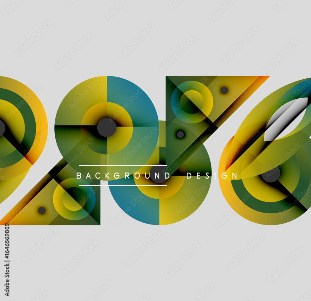 Poster abstract geometric composition. vibrant colors blend, creating dynamic visual effect. modern design 