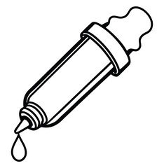 Line art illustration of a dropper bottle dispensing a single drop of liquid.