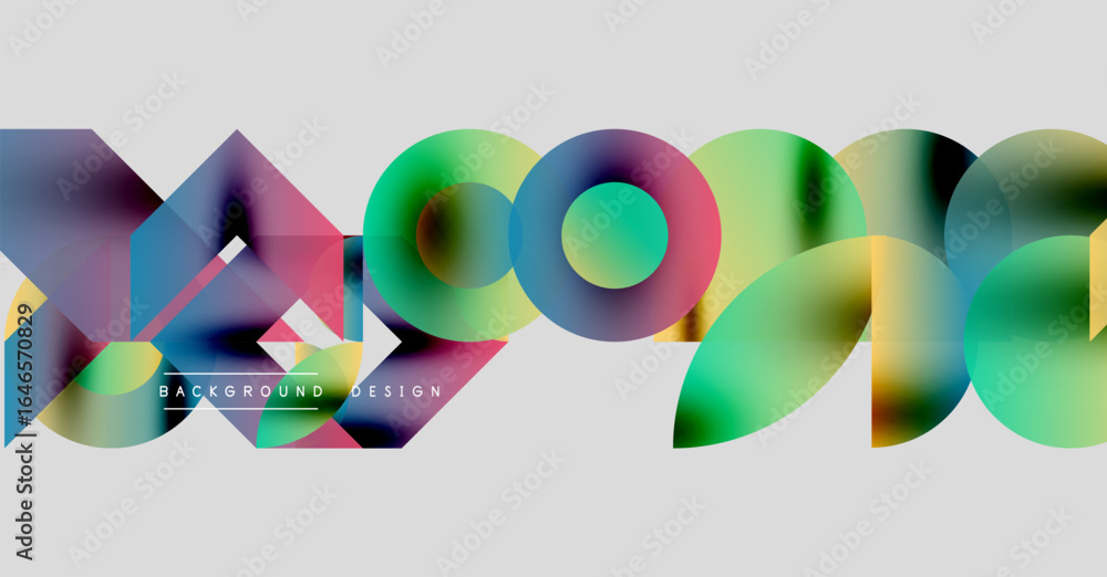 Poster abstract colorful shapes overlap, creating dynamic visual effect. text reads background design withi