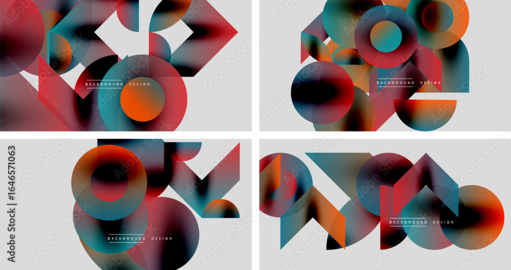 Poster abstract geometric patterns. overlapping circles, vibrant colors, modern design elements. background