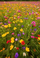 Colorful Wildflower Meadow: Vibrant Flowers in Green Field