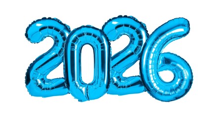 Shiny blue 2026 number balloons isolated on a white background. Ideal for New Year s, graduations,...