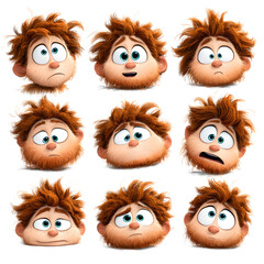 Fototapeta premium Whimsical and endearing cartoon character showcasing various emotive facial expressions from surprise and joy to curiosity and mischief