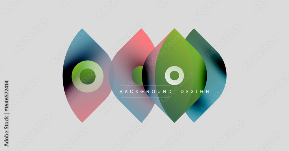 Poster abstract shapes overlap, creating vibrant color blends. modern design elements suggest fluidity, mot