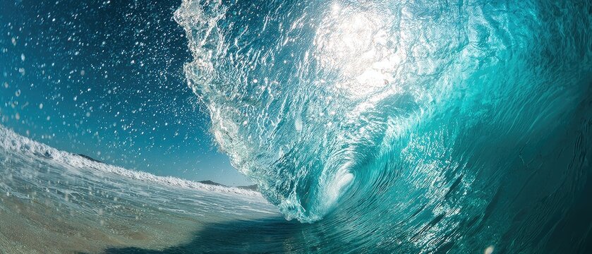 Powerful turquoise wave underwater - Powered by Adobe