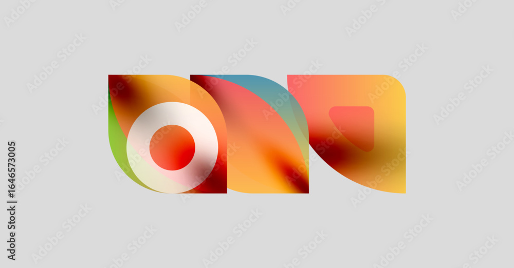 Poster abstract logo design features colorful overlapping shapes forming letterforms. gradient hues create 