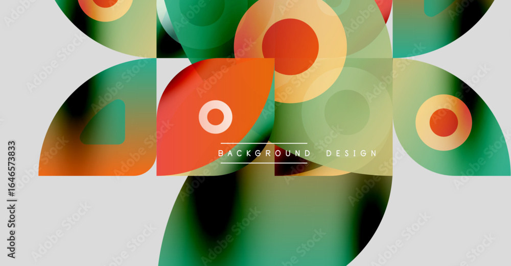 Poster abstract geometric shapes overlap, creating vibrant color gradients. modern design elements suggest 