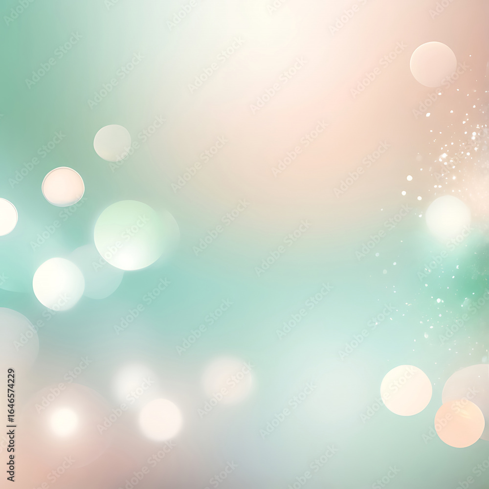 Poster dreamy pastel background with soft bokeh lights and sparkling particles.