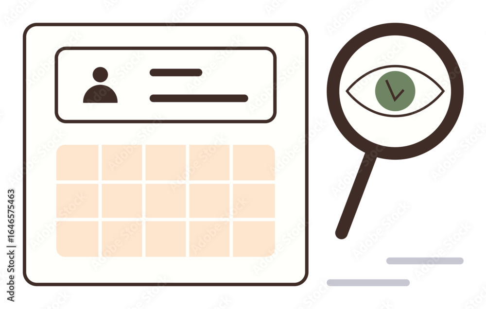 Aufkleber user profile form with account details beside magnifying glass displaying an eye and checkmark. idea