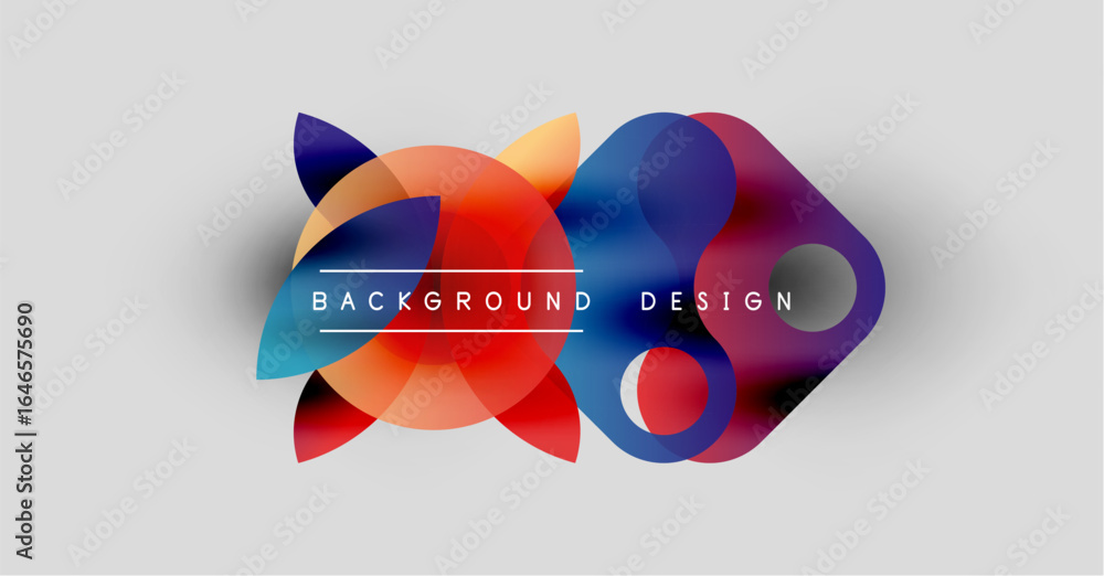 Poster abstract colorful shapes overlap, creating dynamic background. text reads background design centered