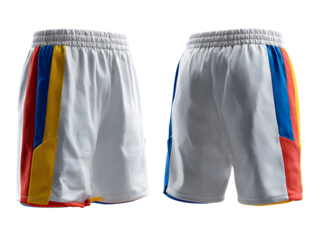 Athletic Sport Shorts 3D Mockup with Elastic Waistband and Side Stripes, Front and Back Display, Isolated on Transparent Background