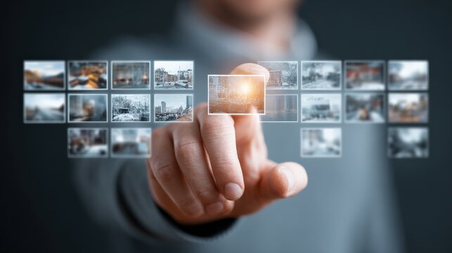 Choosing the Perfect Image: A person selects an image, the central point of focus among many possibilities in the creative process.– Generative AI