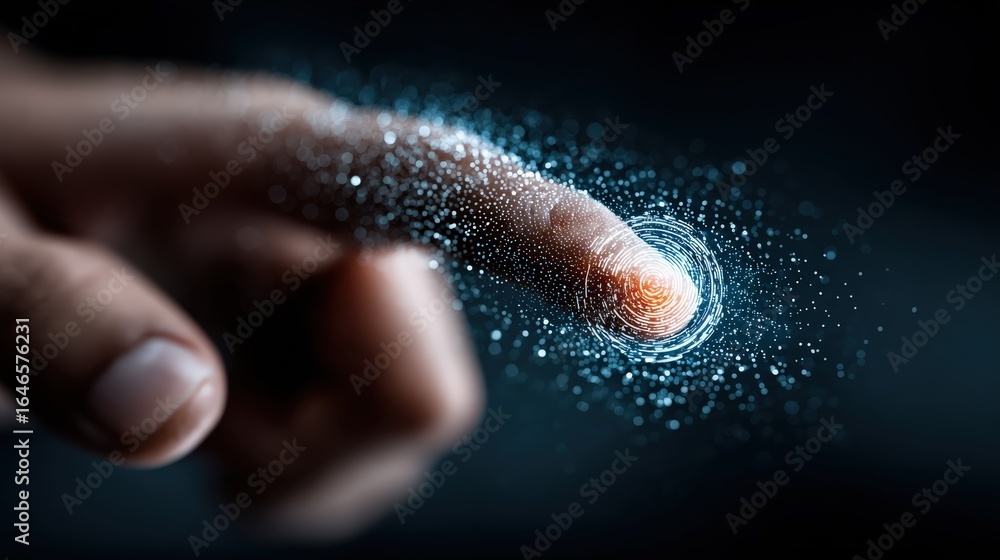 Fototapete digital touch: an artistic representation of a finger touching a virtual interface, capturing the es