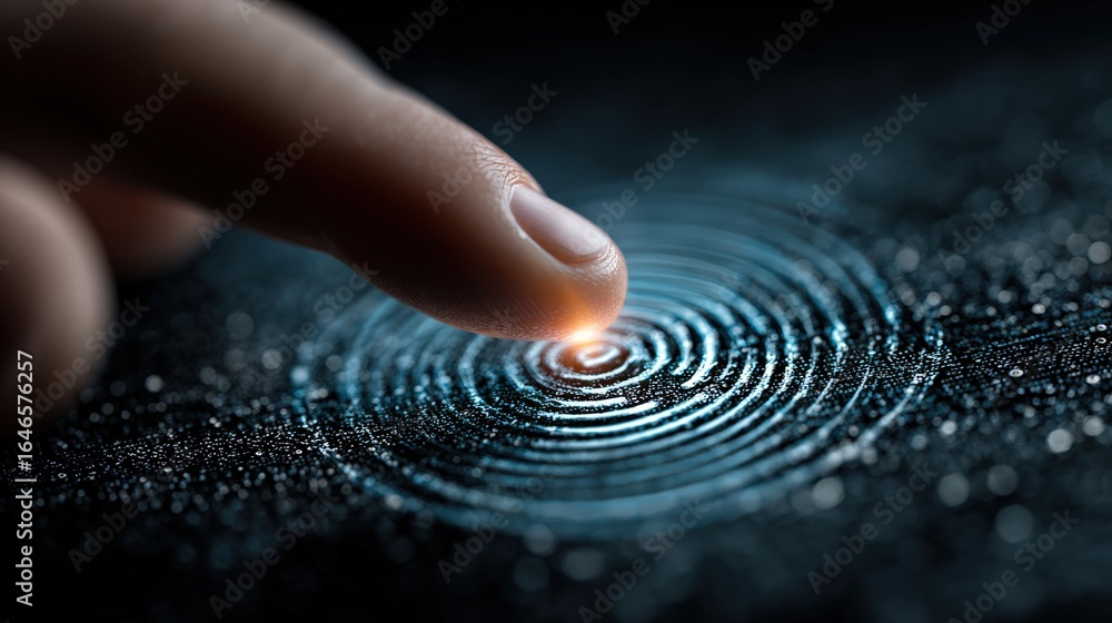 Fototapete fingerprint verification: a close-up shot captures the essence of technology and security as a finge