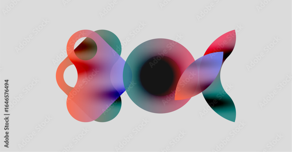 Poster abstract colorful shapes overlap, creating dynamic visual composition. soft gradients blend, forming