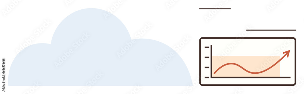 Poster cloud with upward graph on a screen indicating data growth, analytics, and technology potential. ide