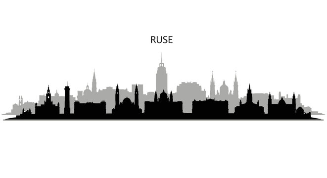 Ruse with Bulgaria, skyline silhouette, and cityscape.