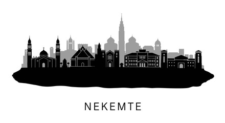Naklejka premium Nekemte Skyline Silhouette with Ethiopia Cityscape.