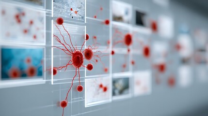 A digital interface showing real-time virus mutation tracking, white background 