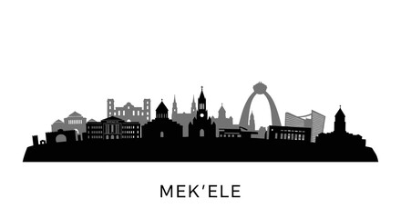 Naklejka premium Mekele Ethiopia Skyline with Black Silhouette, and Cityscape.