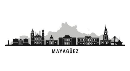 Naklejka premium Mayaguez Puerto Rico Skyline Silhouette Black.