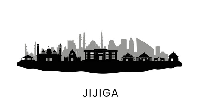 Jijiga Skyline with Cityscape, Ethiopia, and Silhouette.