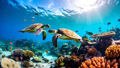 Naklejka premium Sea Turtles Graceful Swim